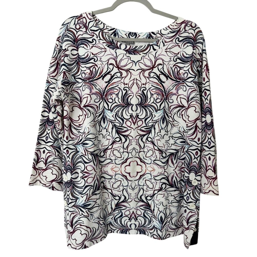 T By Talbots Sketched Tile Print Top 3/4 Sleeve S… - image 3